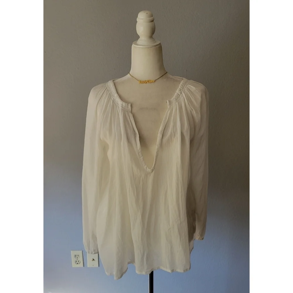 MIKOH // white low plunge relaxed fit resort style top - Picture 2 of 14